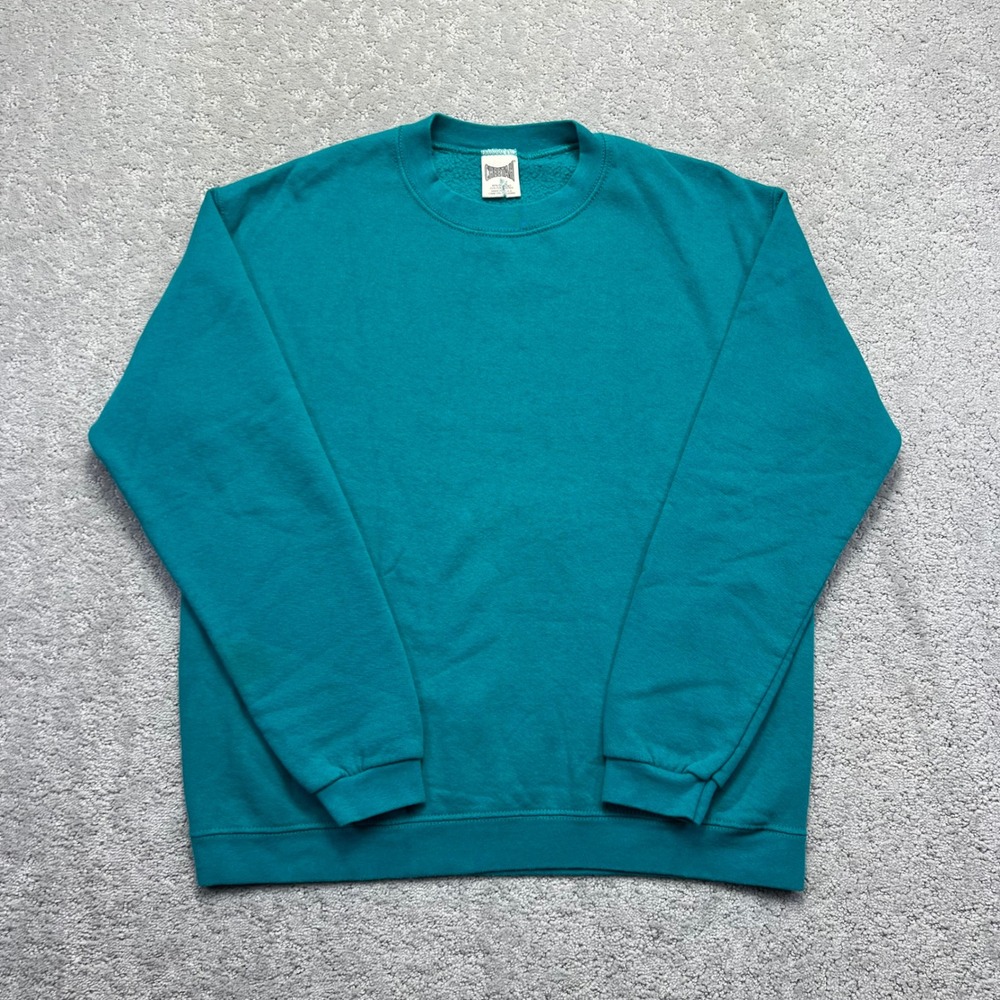VINTAGE 90s Cheetah Sweatshirt Mens S Teal Blank Crewneck‎ Pullover Made in USA